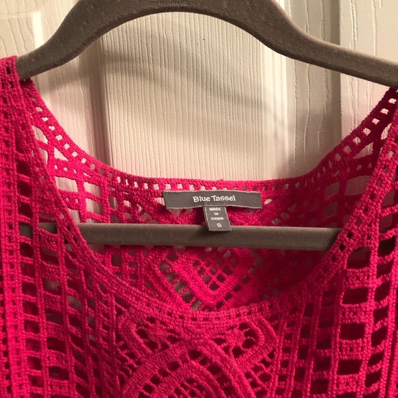 Pink Crochet 3/4 Sleeves Women’s Top from Blue Tassel Size Small - Picture 3 of 4
